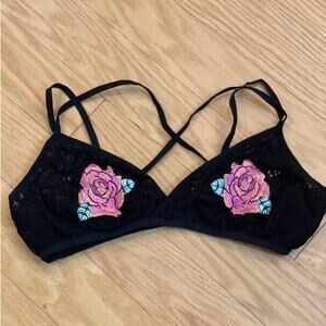 Obey Embroidered Rose Bralette sz Small